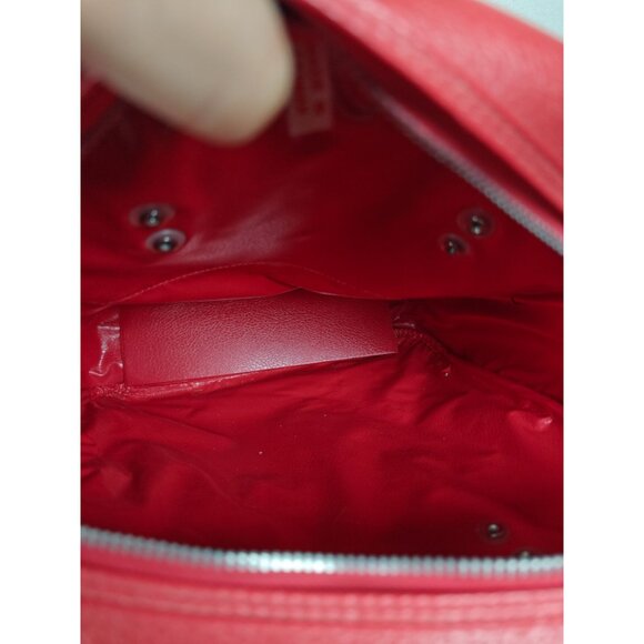 Vintage Red Leather Retro Bowling Bag Travel Carry On Dual Handle Zipper Closure - Picture 7 of 11